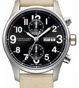 Hamilton Herrklocka H71716933 Khaki Svart/Läder Ø44 mm