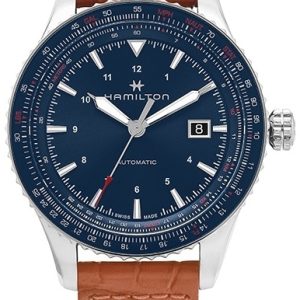 Hamilton Herrklocka H76645540 Khaki Aviation Blå/Läder Ø42 mm