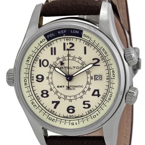 Hamilton Herrklocka H77525553 Khaki Navy UTC Beige/Läder Ø42 mm