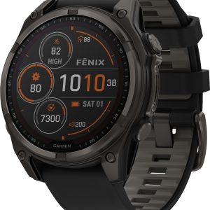 Garmin Fenix 8 Solar 47mm, Sapphire Solar Carbon Gray DLC Titanium - Black/Pebble Grey Silicone Strap