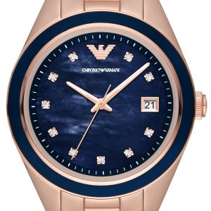 Emporio Armani Damklocka AR11449 Leo Blå/Roséguldstonat stål Ø36