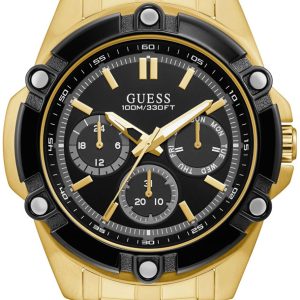 Guess Herrklocka GW0210G1 Multifunction Svart/Gulguldtonat stål Ø47