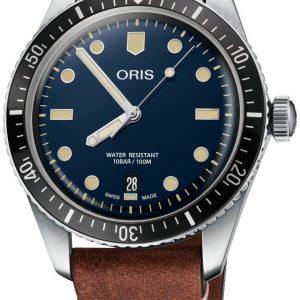 Oris Herrklocka 01 733 7707 4055-07 5 20 45 Diving Blå/Läder Ø40 mm