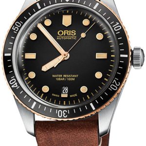 Oris Herrklocka 01 733 7707 4354-07 5 20 45 Diving Svart/Läder Ø40