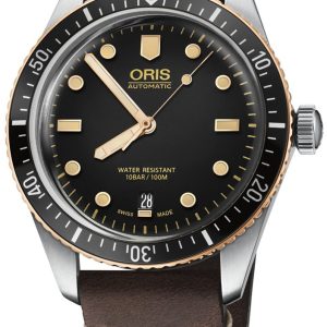 Oris Herrklocka 01 733 7707 4354-07 5 20 55 Diving Svart/Läder Ø40