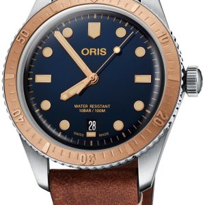 Oris Herrklocka 01 733 7707 4355-07 5 20 45 Diving Blå/Läder Ø40 mm