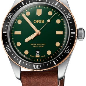 Oris Herrklocka 01 733 7707 4357-07 5 20 45 Diving Grön/Läder Ø40