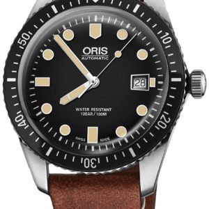 Oris Herrklocka 01 733 7720 4054-07 5 21 45 Diving Svart/Läder Ø42