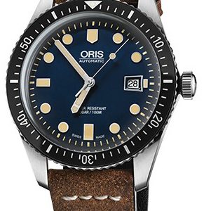 Oris Herrklocka 01 733 7720 4055-07 5 21 02 Diving Blå/Läder Ø42 mm