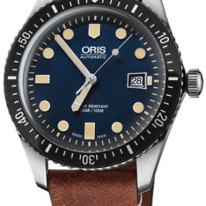 Oris Herrklocka 01 733 7720 4055-07 5 21 45 Diving Blå/Läder Ø42 mm