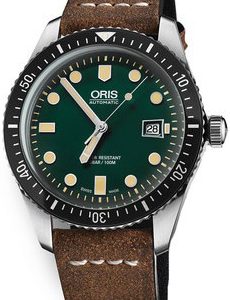 Oris Herrklocka 01 733 7720 4057-07 5 21 45 Diving Grön/Läder Ø42