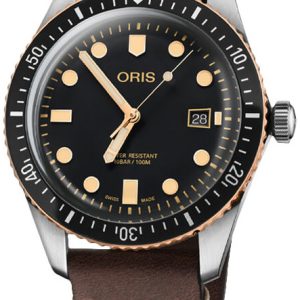 Oris Herrklocka 01 733 7720 4354-07 5 21 44 Diving Svart/Läder Ø42