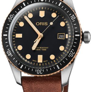 Oris Herrklocka 01 733 7720 4354-07 5 21 45 Diving Svart/Läder Ø40