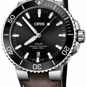 Oris Herrklocka 01 733 7730 4134-07 5 24 10EB Diving Svart/Läder