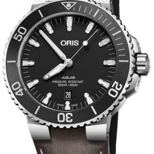 Oris Herrklocka 01 733 7730 4154-07 5 24 10EB Diving Svart/Läder