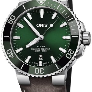 Oris Herrklocka 01 733 7730 4157-07 5 24 10EB Diving Grön/Läder