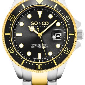 So & Co New York Yacht Timer Herrklocka 5347.3 Svart/Gulguldtonat