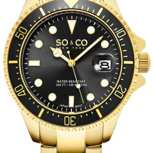 So & Co New York Yacht Timer Herrklocka 5347.6 Svart/Gulguldtonat