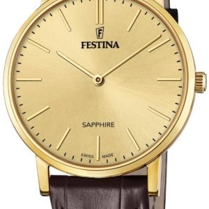 Festina 99999 Herrklocka F20016-2 Gulguldstonad/Läder Ø39 mm