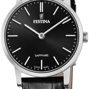 Festina Damklocka F20013-4 Swiss Made Svart/Läder Ø29 mm