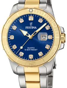 Festina Damklocka F20504-3 Boyfriend Blå/Gulguldtonat stål Ø34 mm