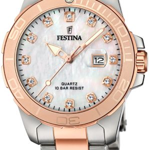 Festina Damklocka F20505-1 Boyfriend Vit/Roséguldstonat stål Ø34.5