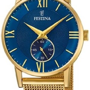 Festina Damklocka F20573-3 Retro Blå/Gulguldtonat stål Ø29 mm