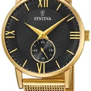 Festina Damklocka F20573-4 Retro Svart/Gulguldtonat stål Ø29 mm