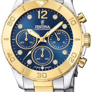 Festina Damklocka F20604-3 Boyfriend Blå/Gulguldtonat stål Ø39 mm