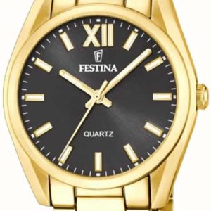 Festina Damklocka F20640-6 Boyfriend Svart/Gulguldtonat stål Ø36.8