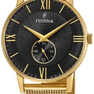 Festina F20569-4 Retro Svart/Gulguldtonat stål Ø36 mm