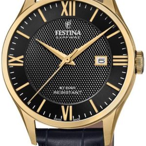 Festina Herrklocka F20010-4 Swiss Made Svart/Läder Ø40 mm