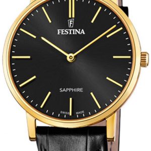 Festina Herrklocka F20016-3 Swiss Made Svart/Läder Ø40 mm