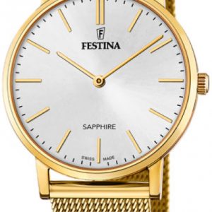 Festina Herrklocka F20022-1 Swiss Made Vit/Gulguldtonat stål Ø39 mm