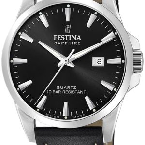 Festina Herrklocka F20025-4 Swiss Made Svart/Läder Ø41 mm