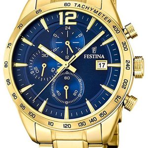 Festina Herrklocka F20266-2 Blå/Gulguldtonat stål Ø44 mm