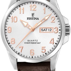 Festina Herrklocka F20358-A Classic Silverfärgad/Läder Ø41 mm