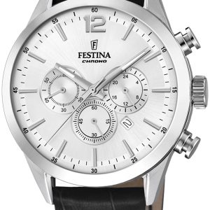 Festina Herrklocka F20542-1 Timeless Silverfärgad/Läder Ø44 mm