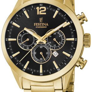 Festina Herrklocka F20633-3 Timeless Svart/Gulguldtonat stål Ø43.5