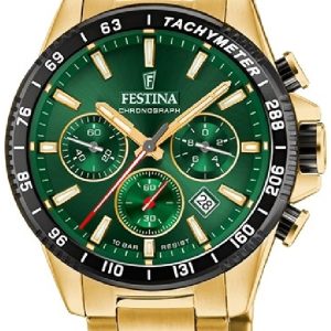 Festina Herrklocka F20634-4 Timeless Grön/Gulguldtonat stål Ø43.5