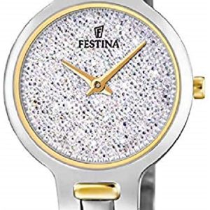 Festina Mademoiselle Damklocka F20380-1 Kristallinfattad/Gulguldtonat