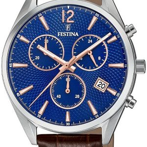 Festina Timeless Herrklocka F6860-6 Blå/Läder Ø41.5 mm