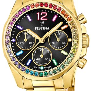 Festina Damklocka F20609-3 Boyfriend Svart/Roséguldstonat stål