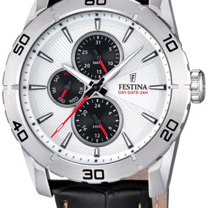 Festina Herrklocka F16607-5 Multifunction Silverfärgad/Läder Ø44 mm