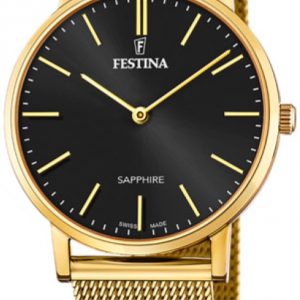 Festina Herrklocka F20022-3 Swiss Made Svart/Gulguldtonat stål Ø39