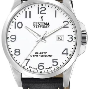 Festina Herrklocka F20025-1 Swiss Made Vit/Läder Ø41 mm