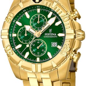 Festina Herrklocka F20356-6 Chrono Sport Grön/Gulguldtonat stål