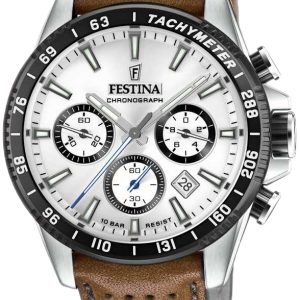 Festina Herrklocka F20561-1 Timeless Silverfärgad/Läder Ø45 mm