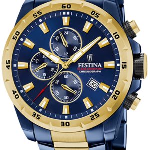 Festina Herrklocka F20564-1 Timeless Blå/Gulguldtonat stål Ø45 mm