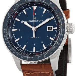 Hamilton Herrklocka H76645540 Khaki Aviation Blå/Läder Ø42 mm